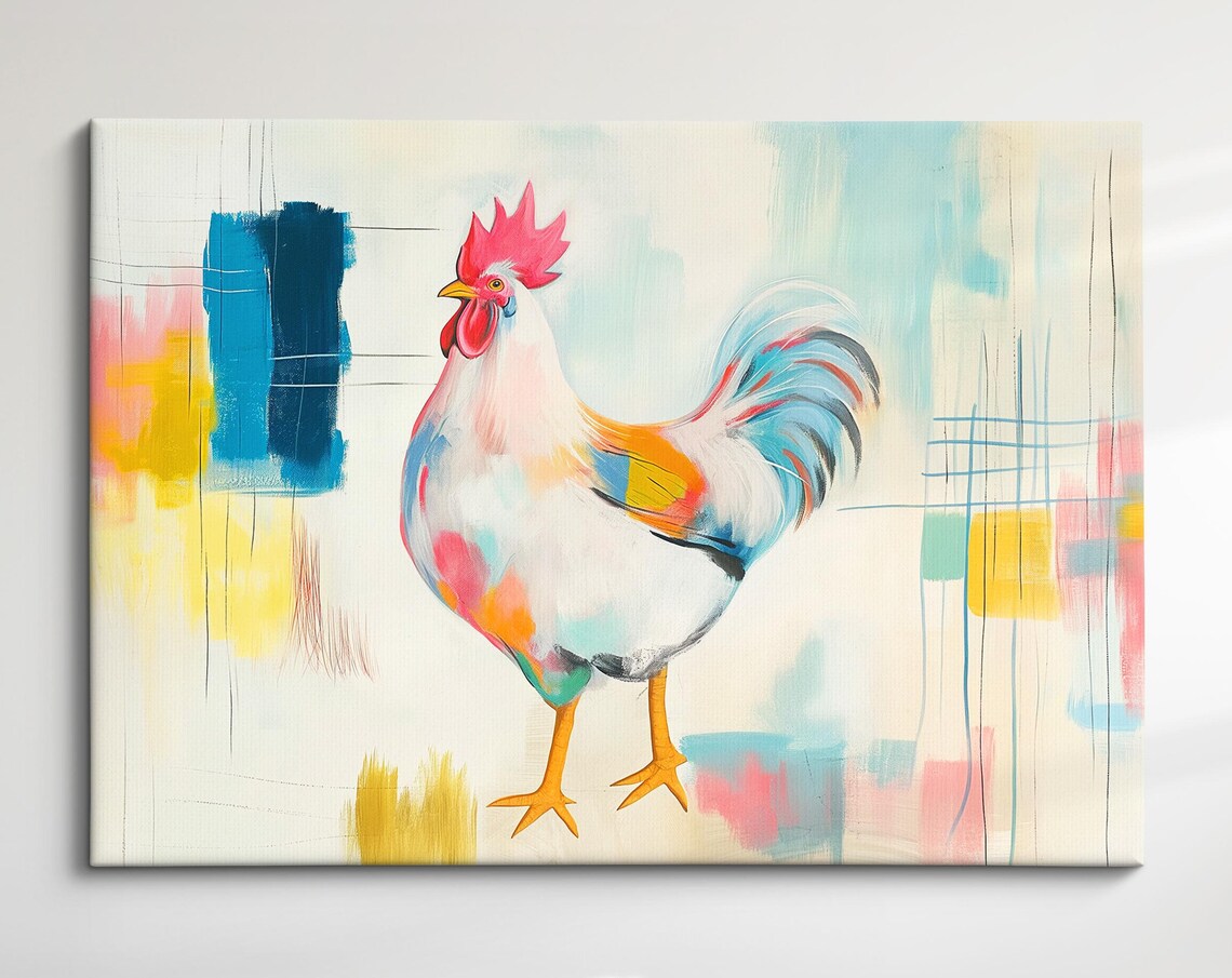 Rooster Colorful Pastel Abstract Oil Painting Farm Bird Wall Poster