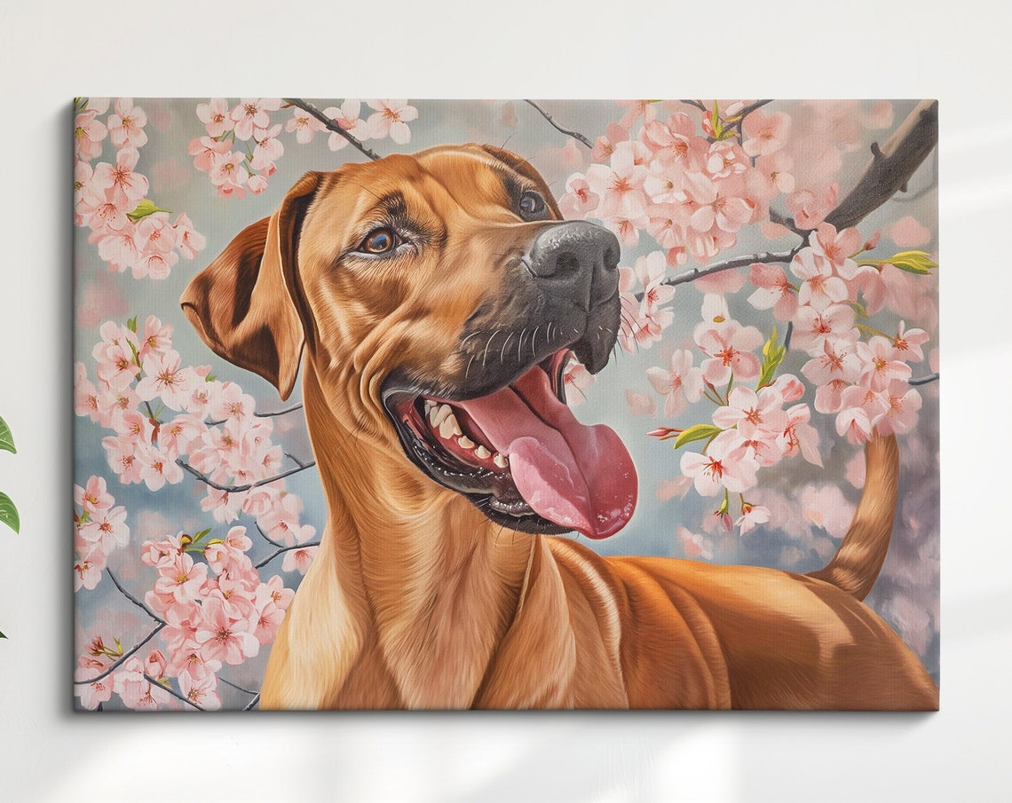 Rhodesian Ridgeback Smiling In Cherry Blossoms Happy Spring Dog Poster