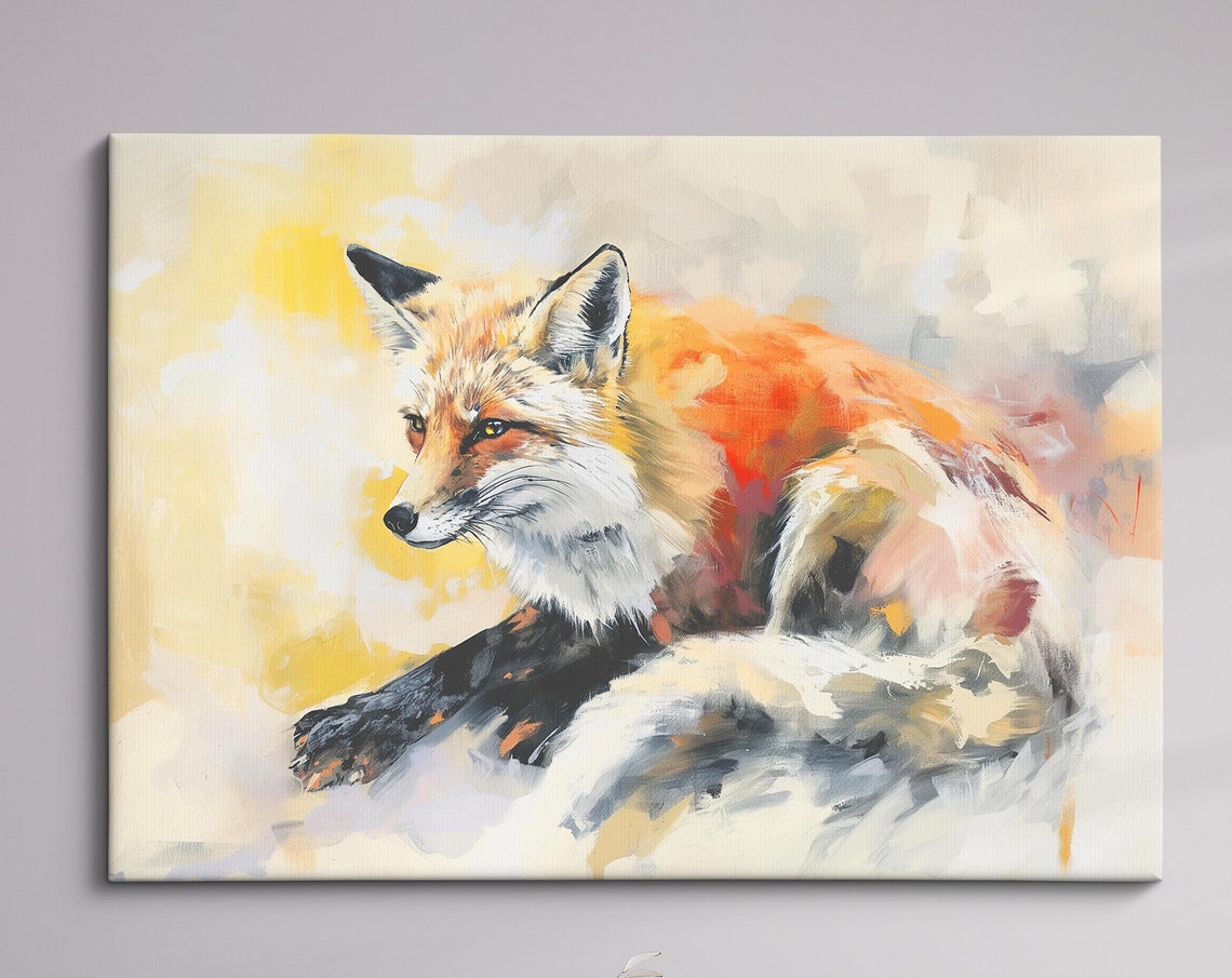 Red Fox Resting Abstract Watercolor Pastel Wildlife Wall Poster