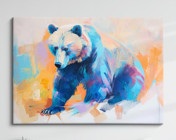 Bear Colorful Blue Orange Pastel Abstract Wildlife Painting Poster