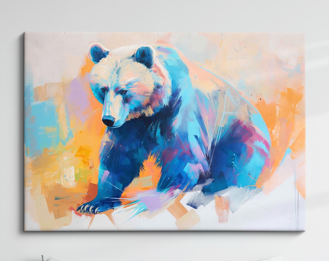 Bear Colorful Blue Orange Pastel Abstract Wildlife Painting Poster