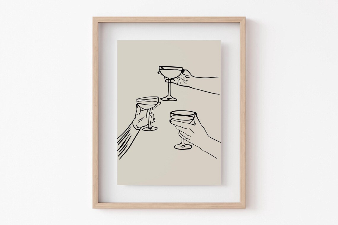 Toast Cheers Cocktail Coupe Glasses Minimal Line Art Bar Poster - Image 4
