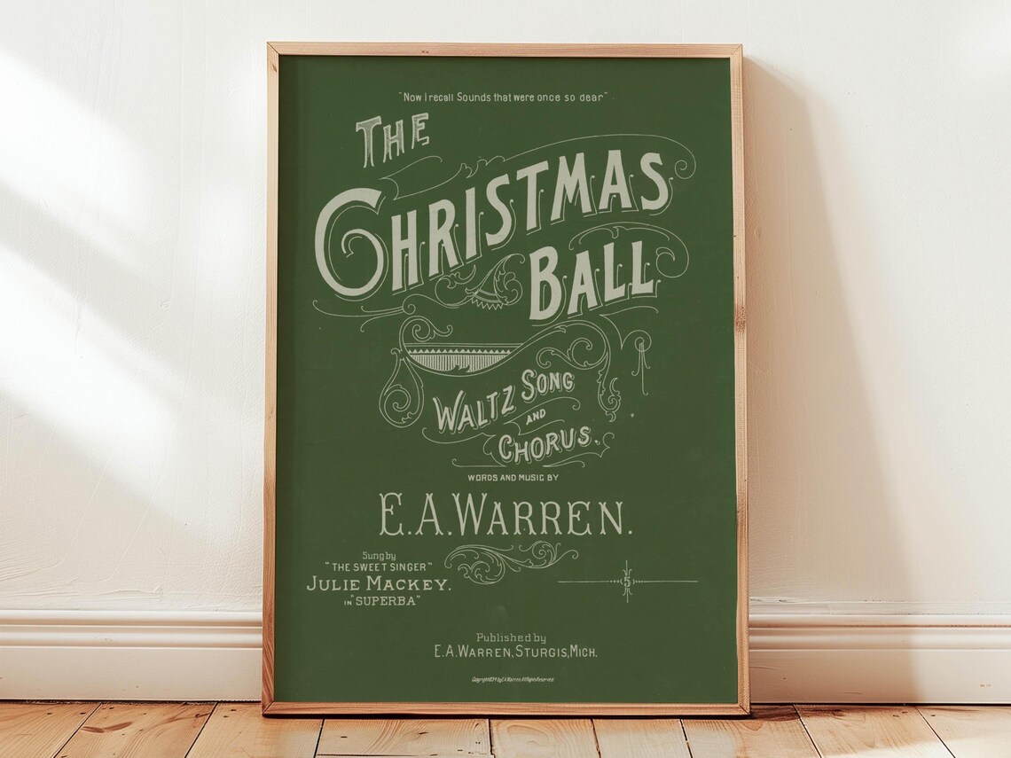 The Christmas Ball Waltz Green Vintage Sheet Music Poster Cover - Image 2