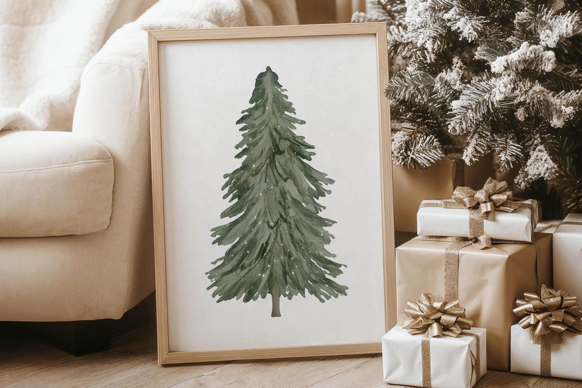 Christmas Watercolor Pine Tree Evergreen Snow Winter Wall Poster - Image 2
