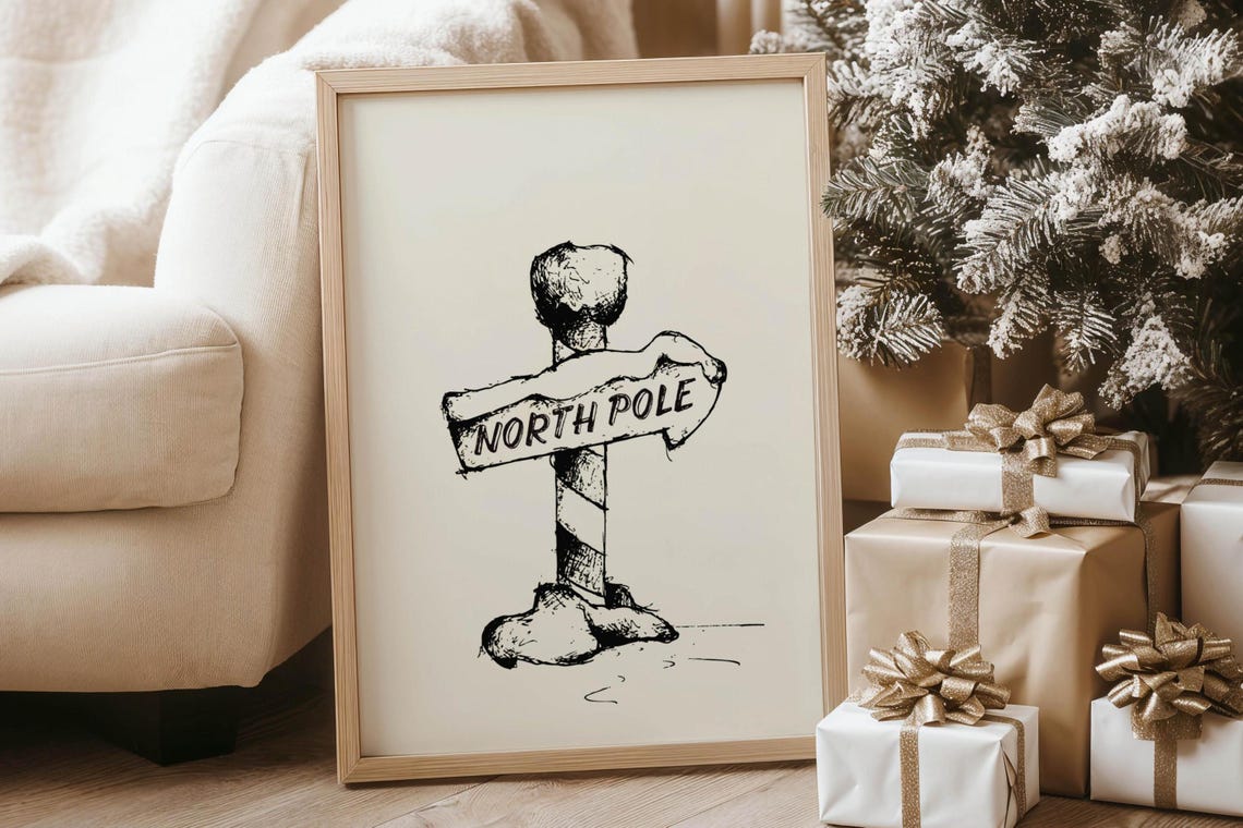 North Pole Signpost Hand Drawn Winter Christmas Sketch Poster - Image 4