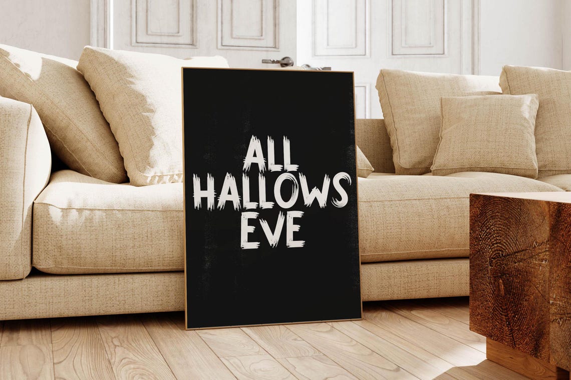 All Hallows Eve Distressed Brush Lettering Black Halloween Poster - Image 5