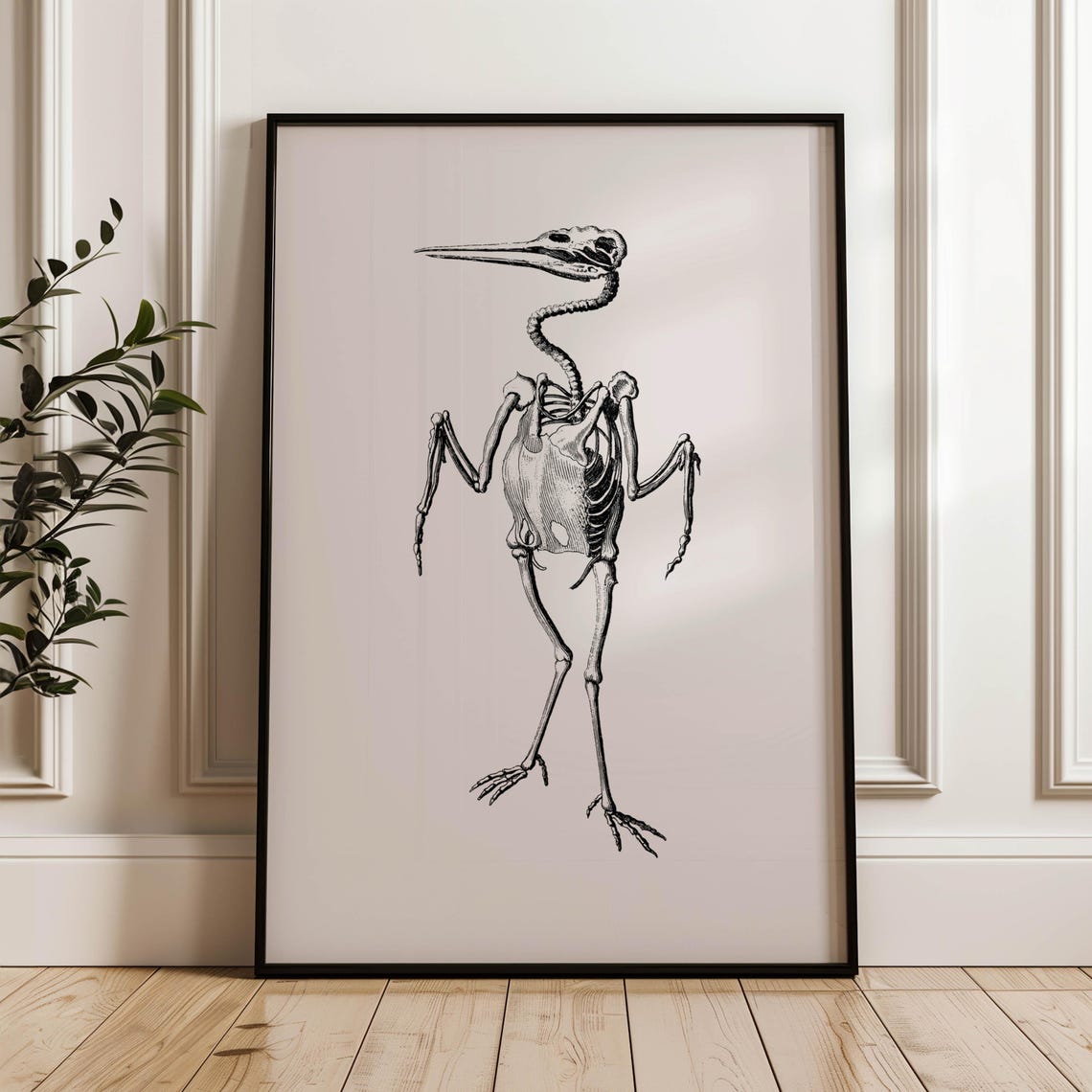 Vintage Bird Skeleton Scientific Illustration Blush Pink Poster - Image 2