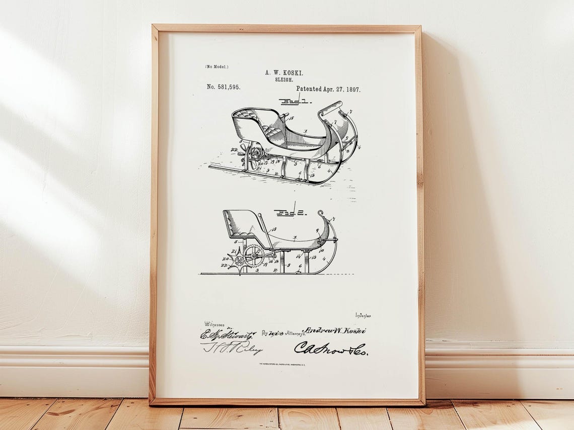 A W Koski Sleigh Patent 1897 Vintage Technical Drawing Poster - Image 6
