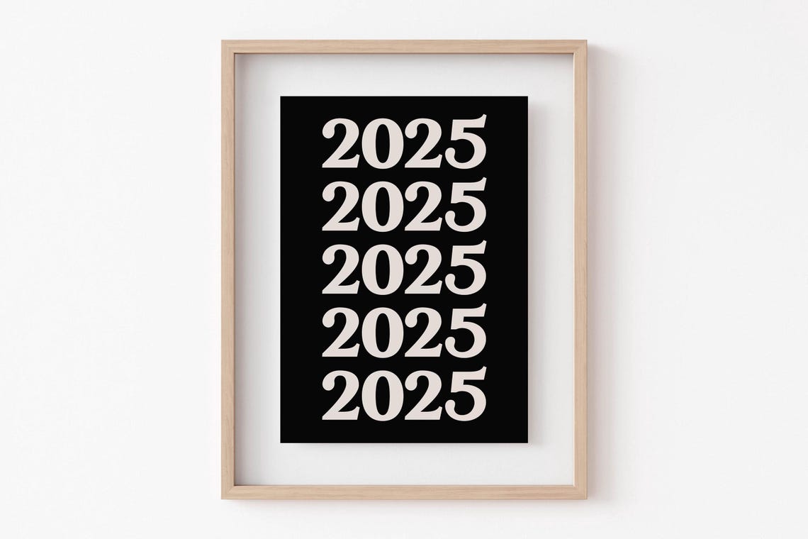 2025 Stacked Retro Serif Year Number Bold Black Cream Wall Poster - Image 6