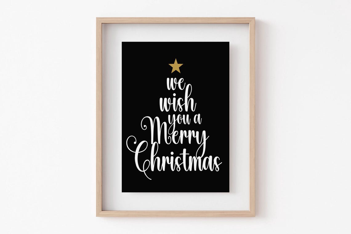 We Wish You A Merry Christmas Calligraphy Tree Gold Star Poster - Image 4