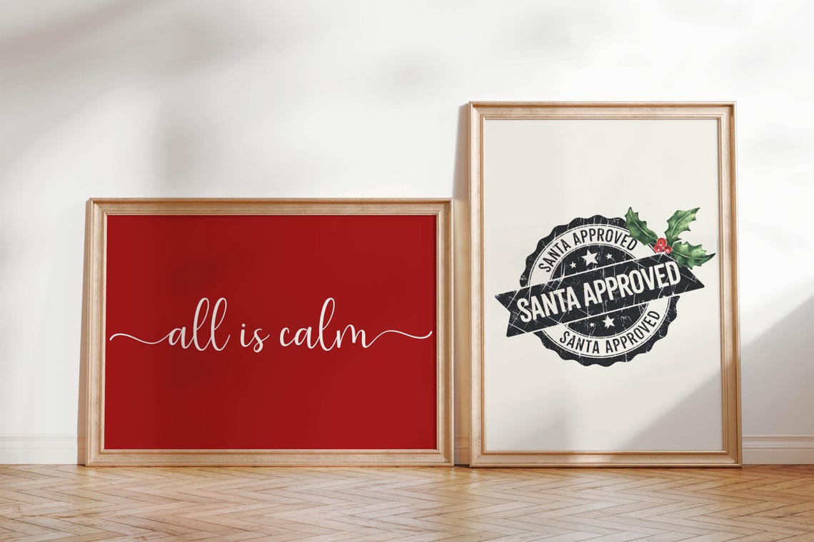 Santa Approved Vintage Rubber Stamp Badge Christmas Art Poster - Image 2