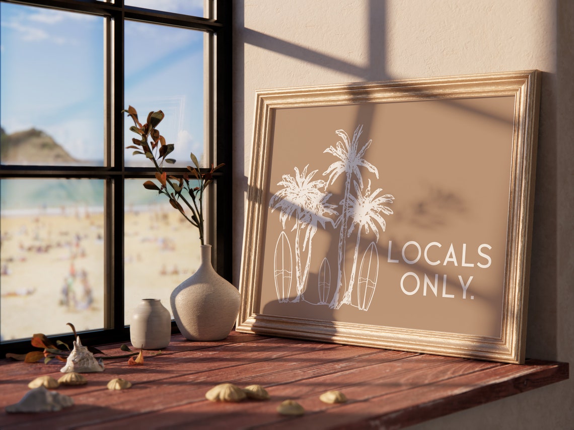 Locals Only Surf Palms Coastal Beach Surfboard Decor Wall Poster - Image 3