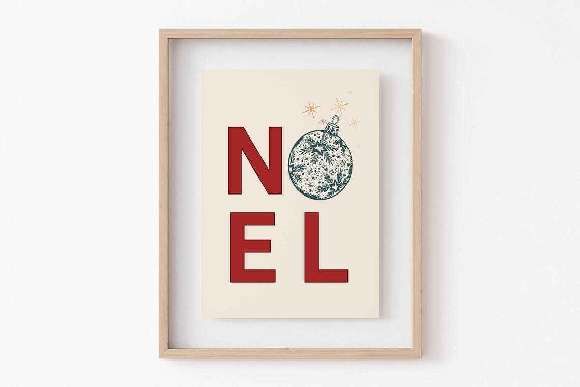 Noel Stacked Red Letters Ornament Cream Christmas Art Poster - Image 2