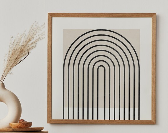 Modern Rainbow Print Square Wall Art Mid Century Modern Geometric Wall Art Neutral Wall Art Line Drawing Print