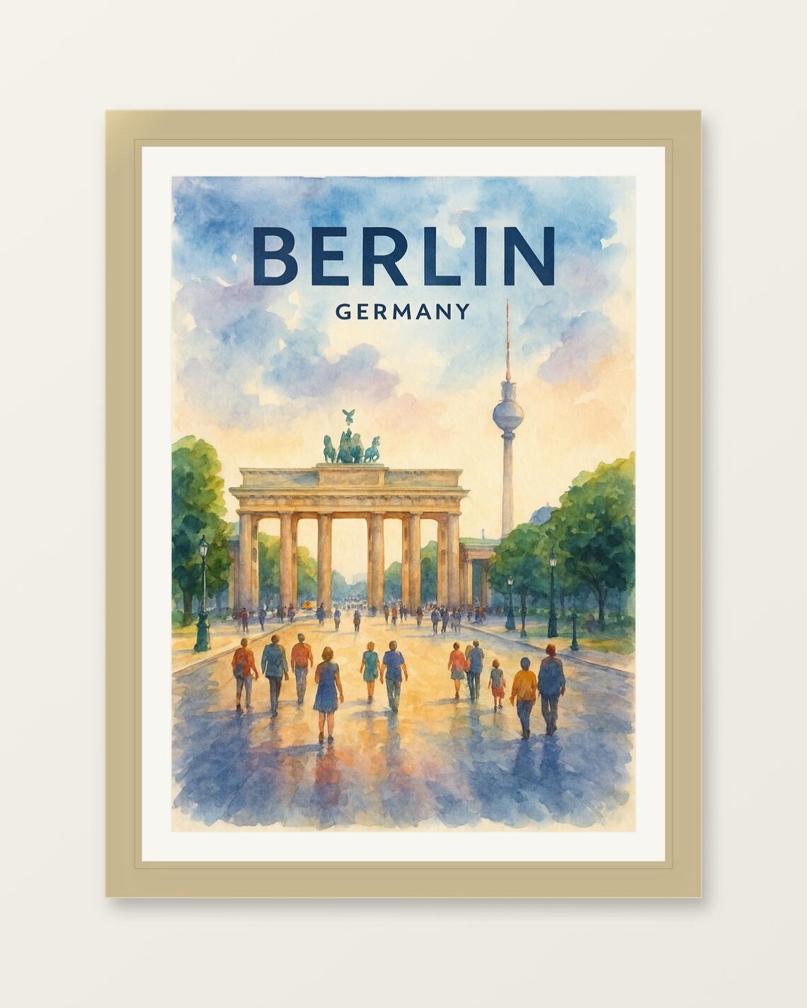 Berlin Germany Brandenburg Gate TV Tower Watercolor City Travel Poster