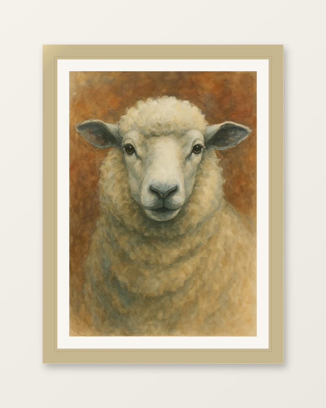 Rustic Watercolor Sheep Portrait Farmhouse Cozy Animal Print