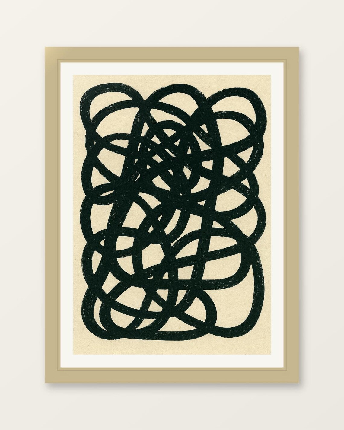Abstract Loops Wall Art Modern Black Beige Print