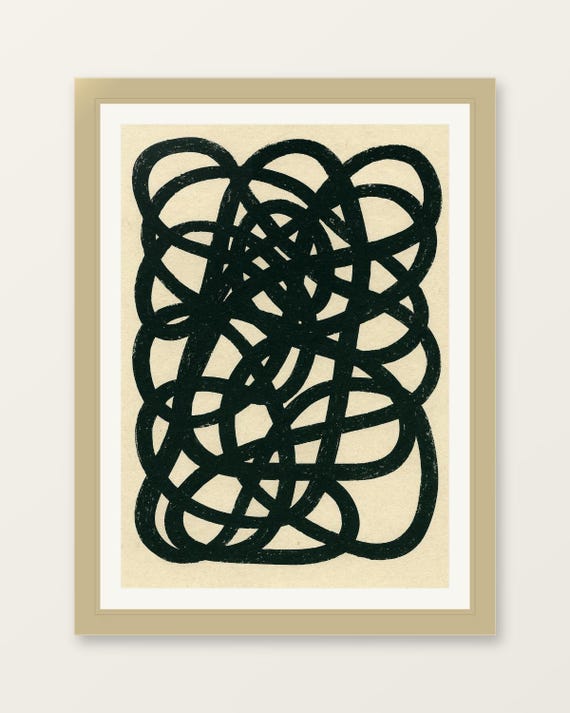 Abstract Loops Wall Art Modern Black Beige Print