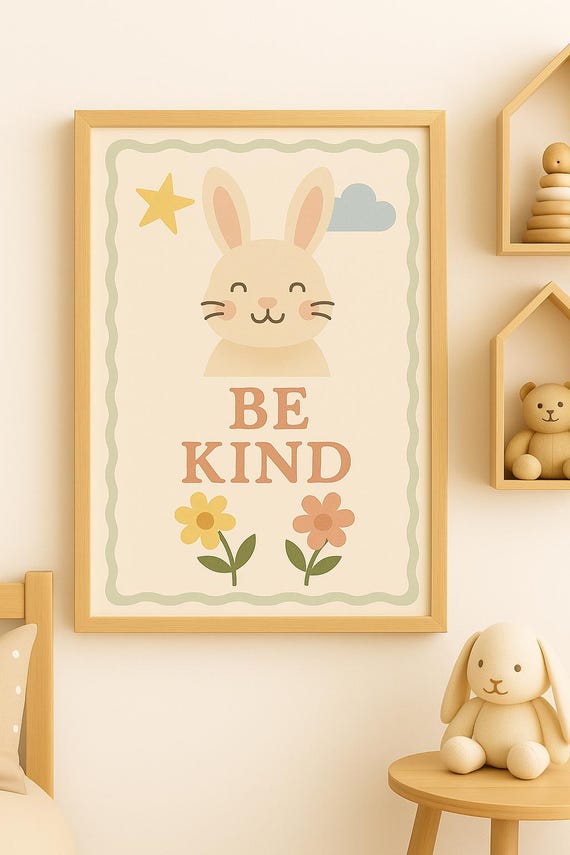 Be Kind Bunny Nursery Poster Pastel Rabbit Wall Art