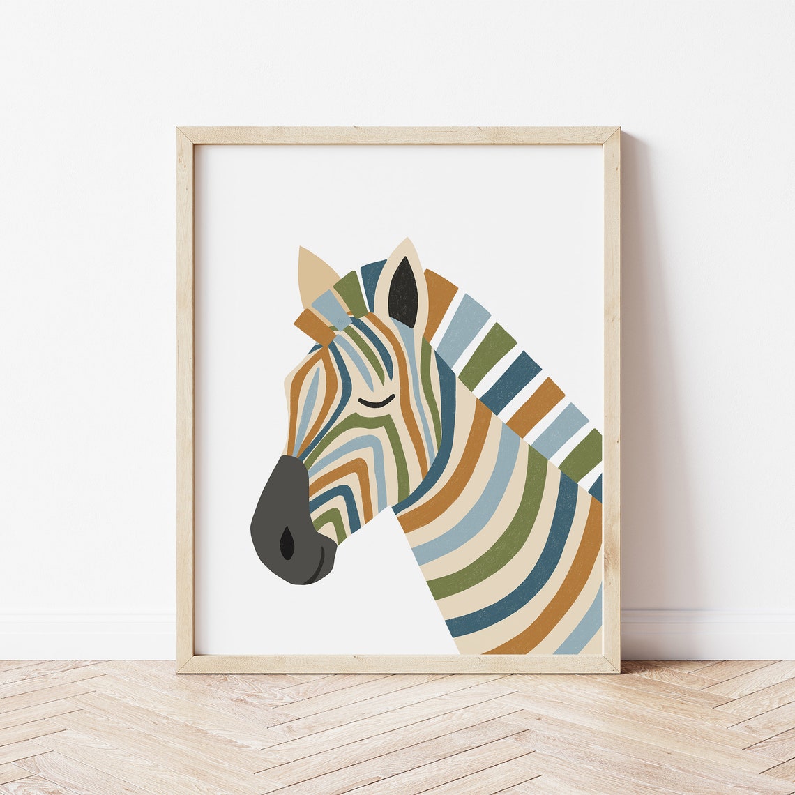 Boho Zebra Side Profile Rainbow Stripes Safari Nursery Print