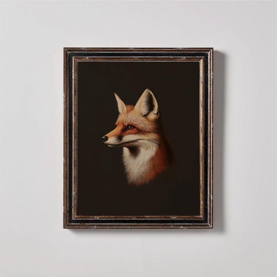 Moody Wall Art Fox Oil Painting Neutral Wall Art Print Cottage Core Decor Fall Decor Preppy Wall Art