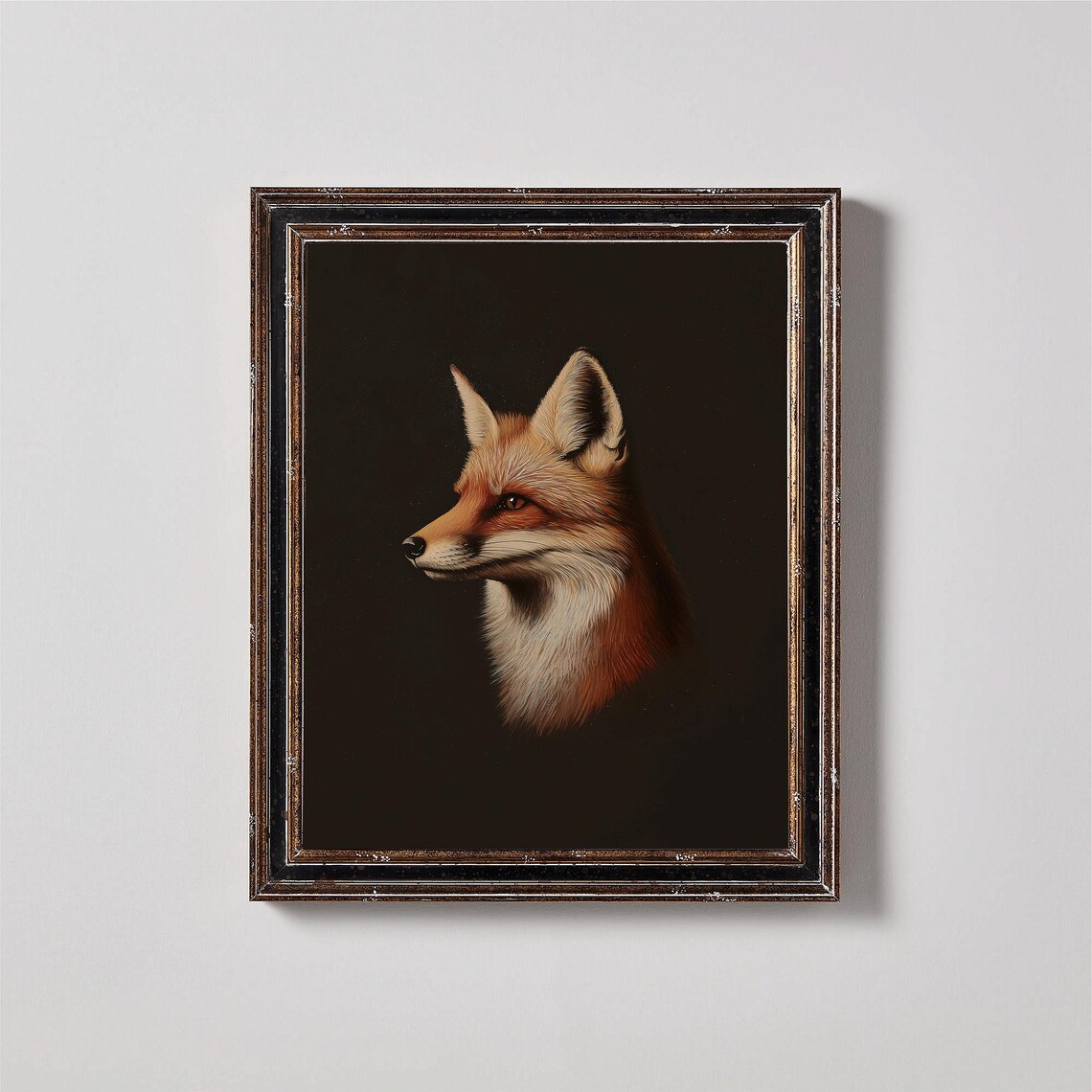 Fox Portrait On Dark Background Moody Vintage Wildlife Oil Painting Poster