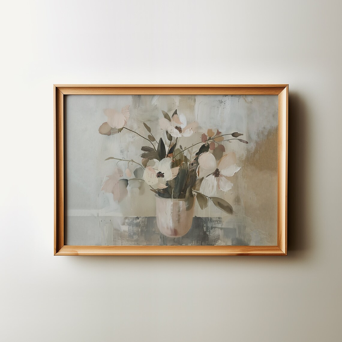 Soft Neutral Floral Still Life Oil Painting Botanical Cottage Wall Art - Image 3