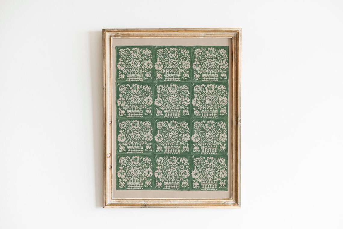 Cottagecore Blockprint Botanical Vintage Floral Print