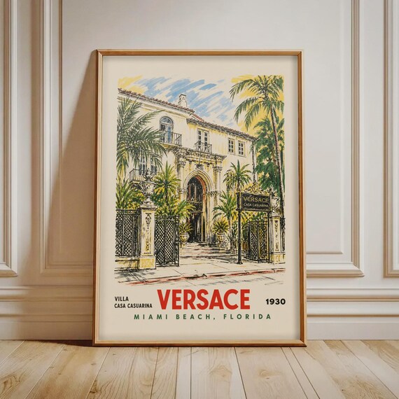 Versace Villa Casa Casuarina Print Miami Beach Vintage Travel Poster Mediterranean Architecture Wall Art Florida Decor