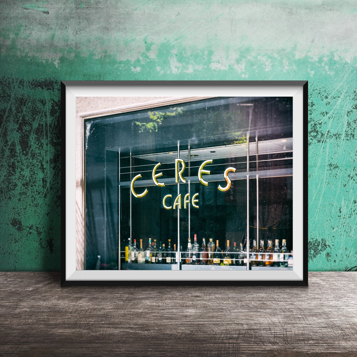 Ceres Cafe Gold Window Lettering Liquor Shelf Downtown Chicago Poster