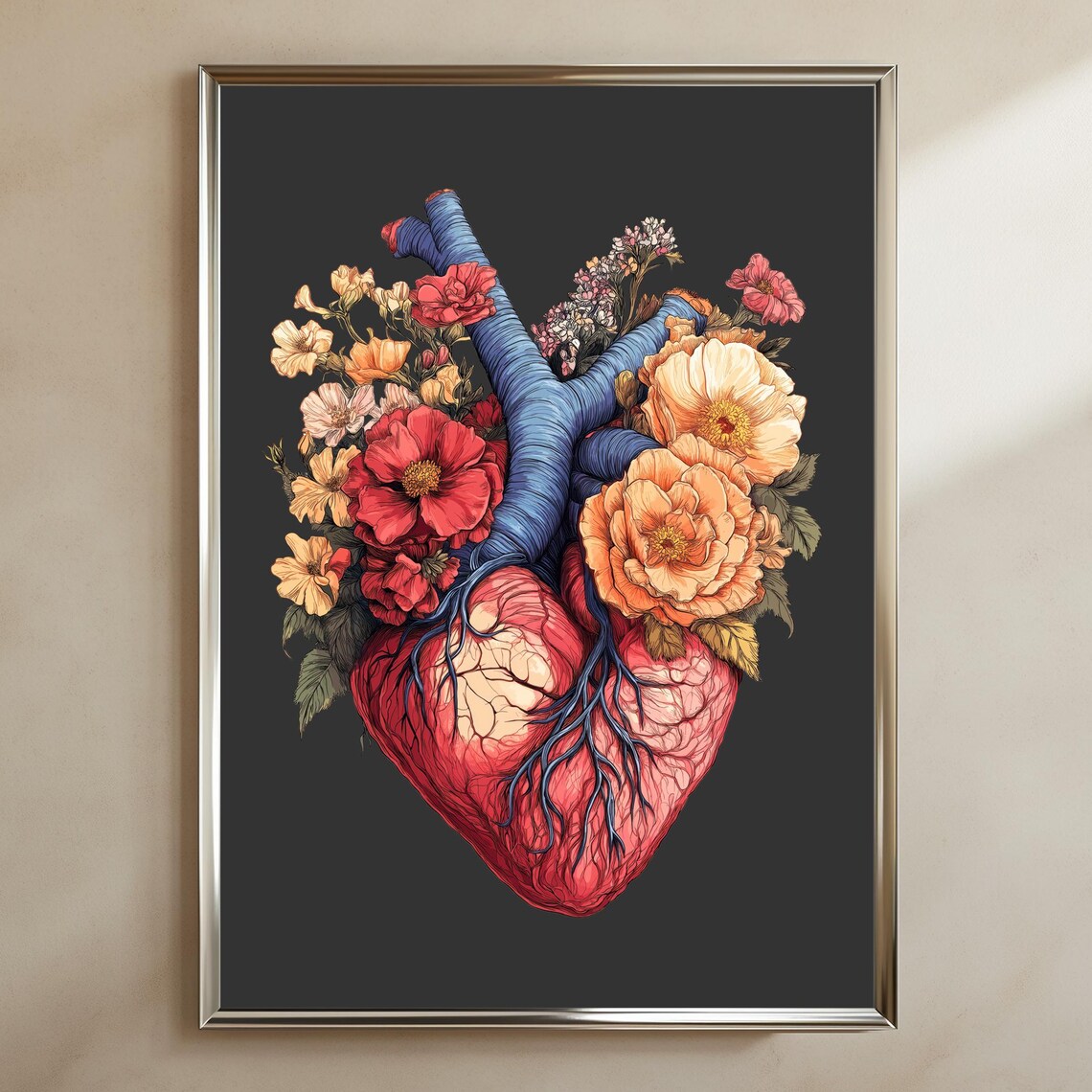Anatomical Heart Floral Illustration Art Print