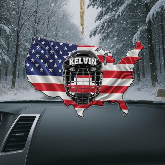 Custom Name Hockey Goalie Mask Christmas Ornament USA Flag Poster