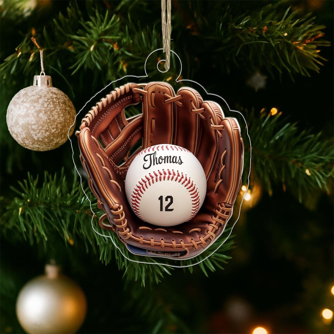 Personalized Baseball Glove Ball Acrylic Christmas Ornament Custom Name Poster