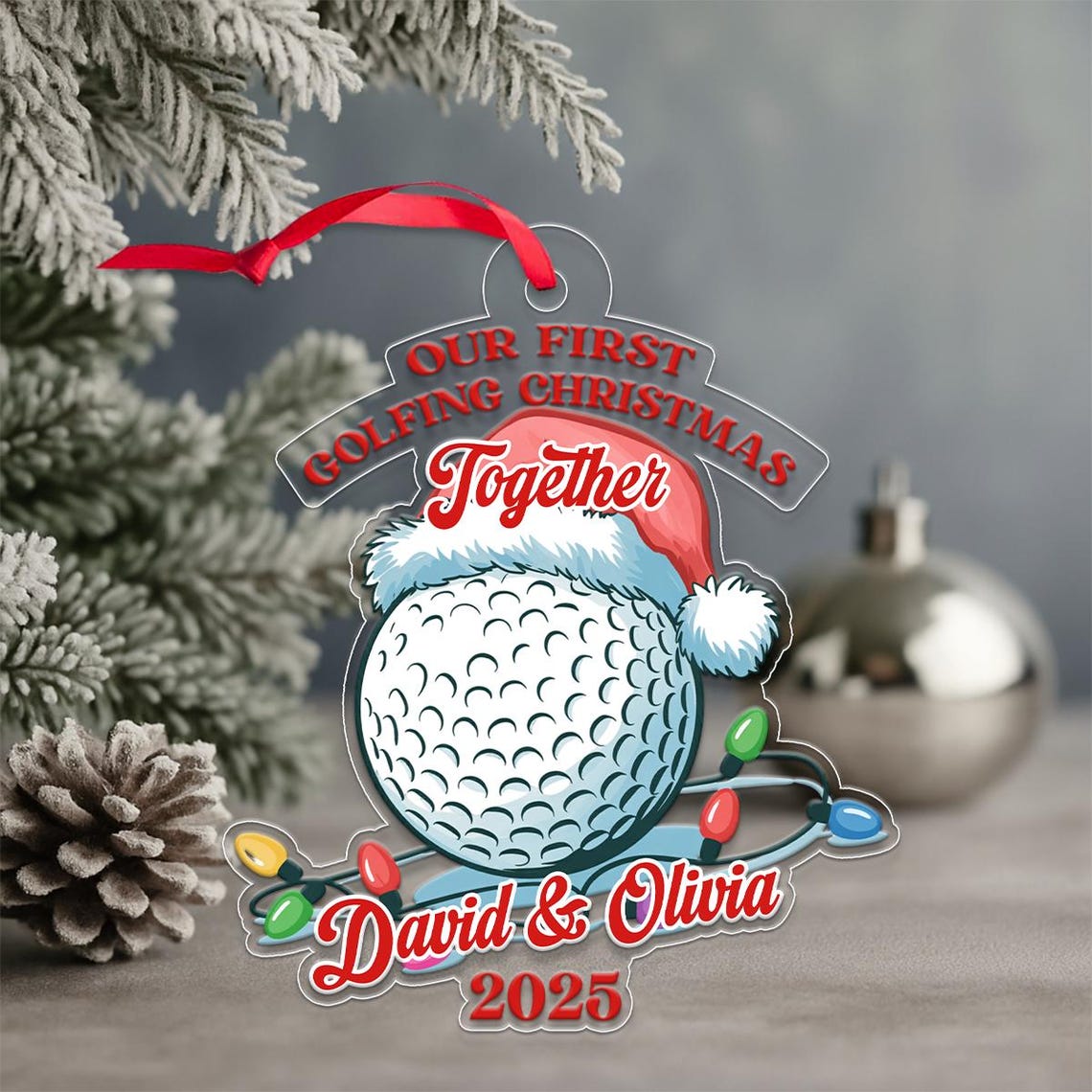 Our First Golfing Christmas Together Couple Golfer Ornament Poster