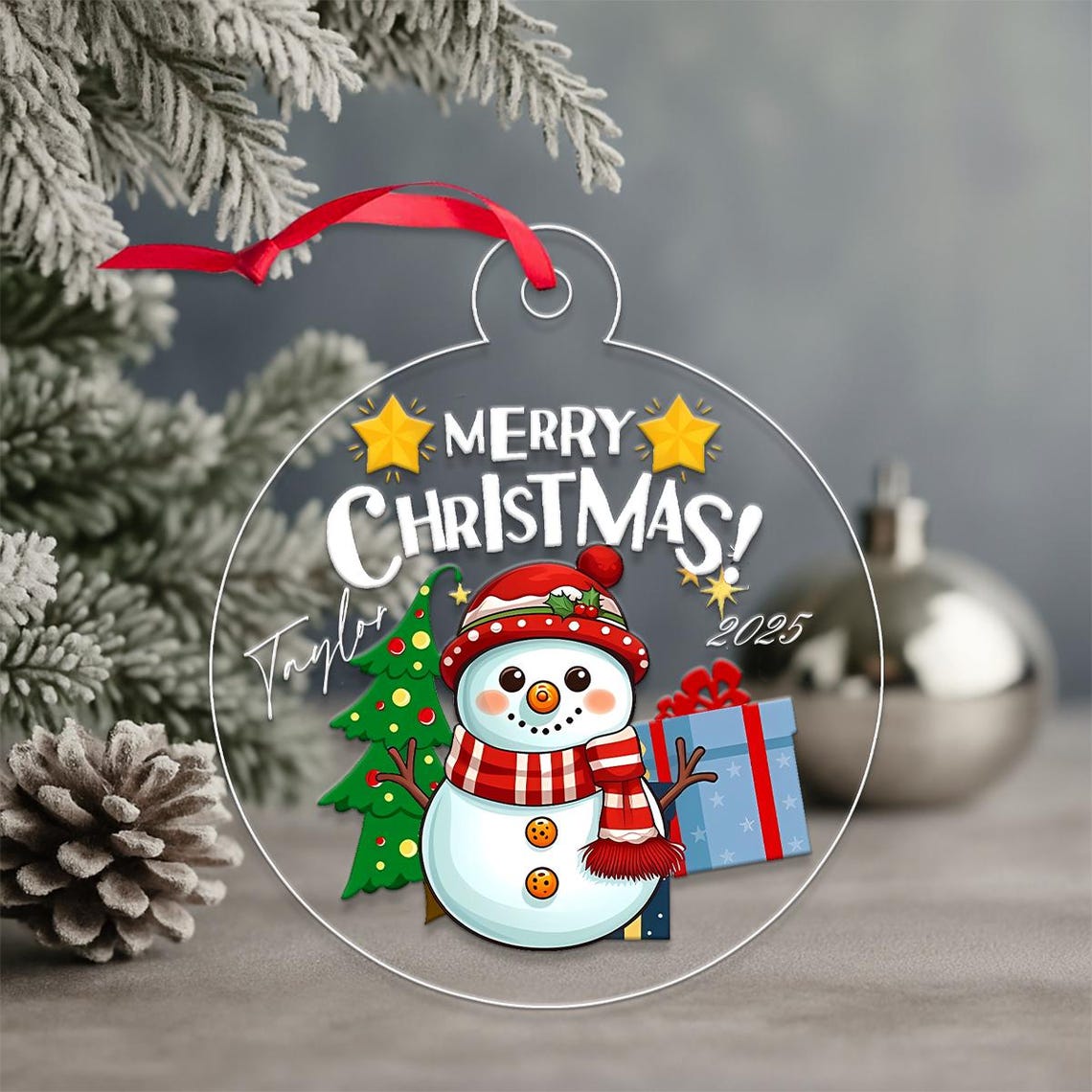 Personalized Snowman Merry Christmas 2025 Name Holiday Art Print