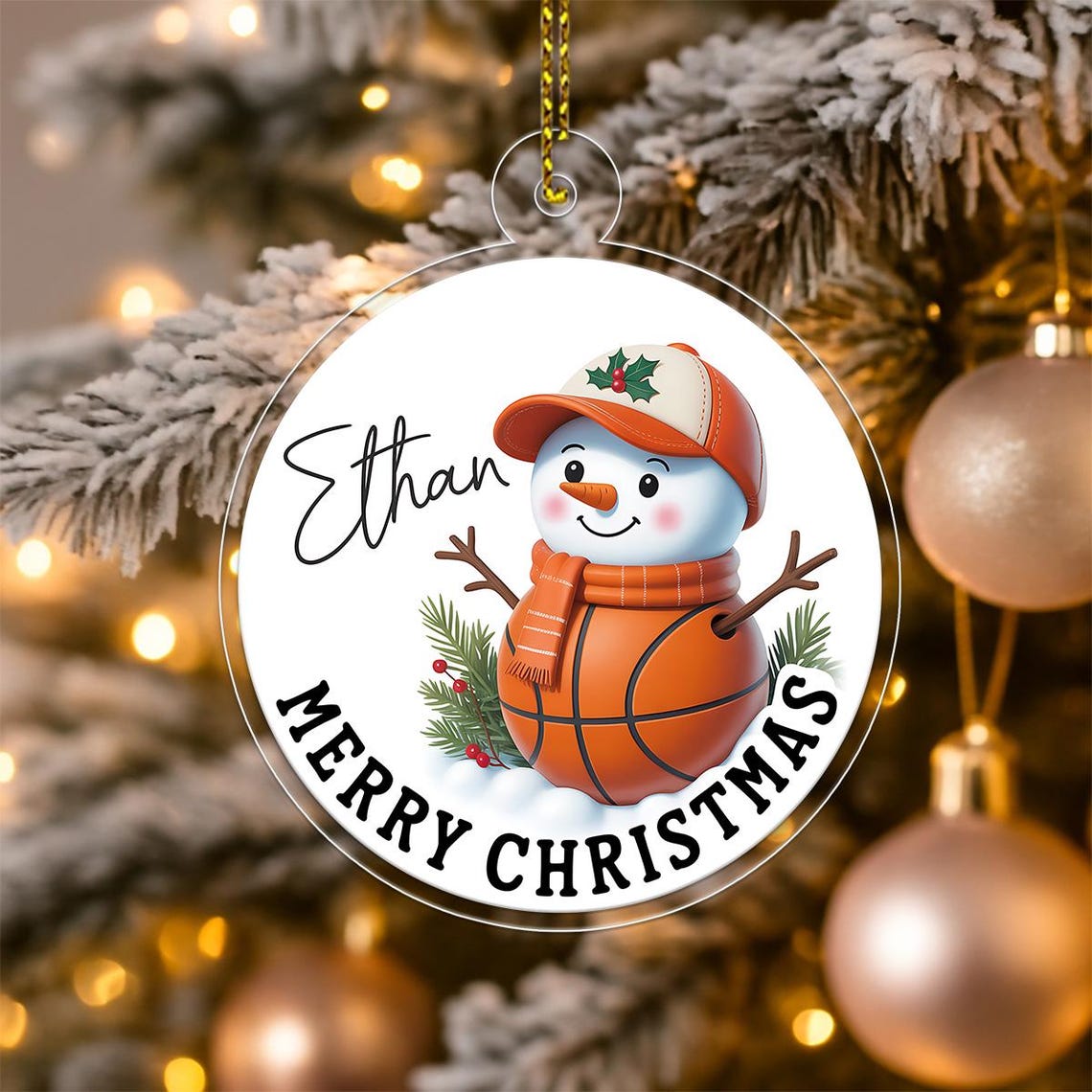 Custom Name Snowman Basketball Player Merry Christmas Art Poster