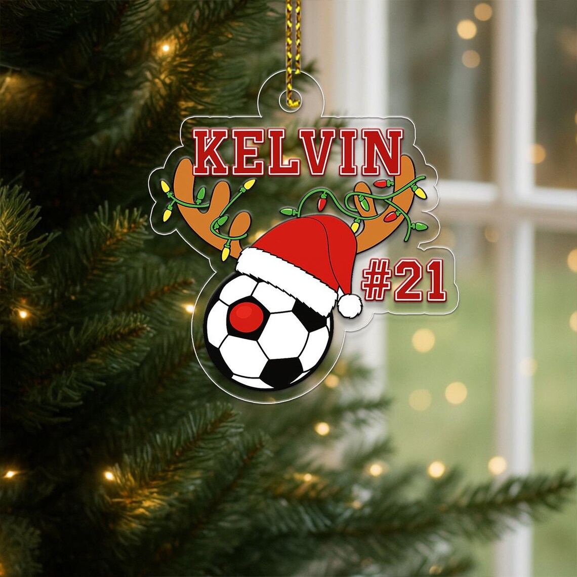 Personalized Soccer Ball Christmas Ornament KELVIN Number 21 Acrylic Print Gift