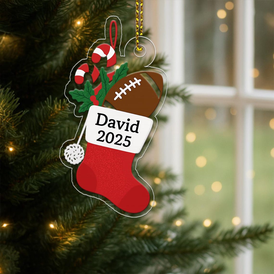 Personalized Christmas Stocking Football Ornament With Year Gift Print