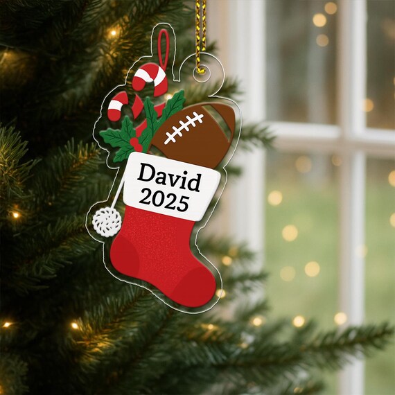 Personalized Christmas Stocking Football Ornament With Year Gift Print