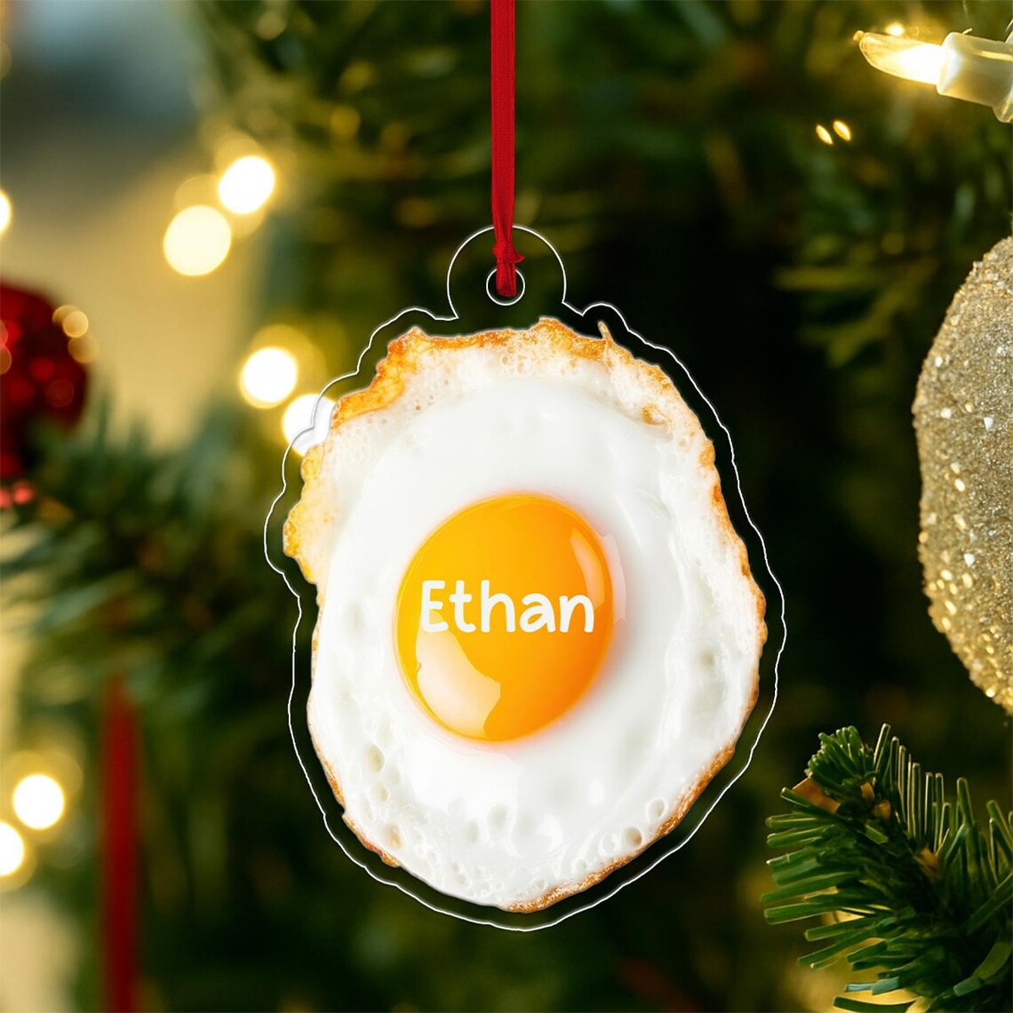 Personalized Fried Egg Christmas Acrylic Ornament Funny Name Gift Print