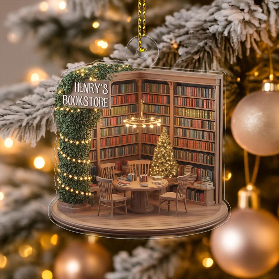 Custom Name Bookstore Ornament Cozy Book Shop Personalized Wall Art