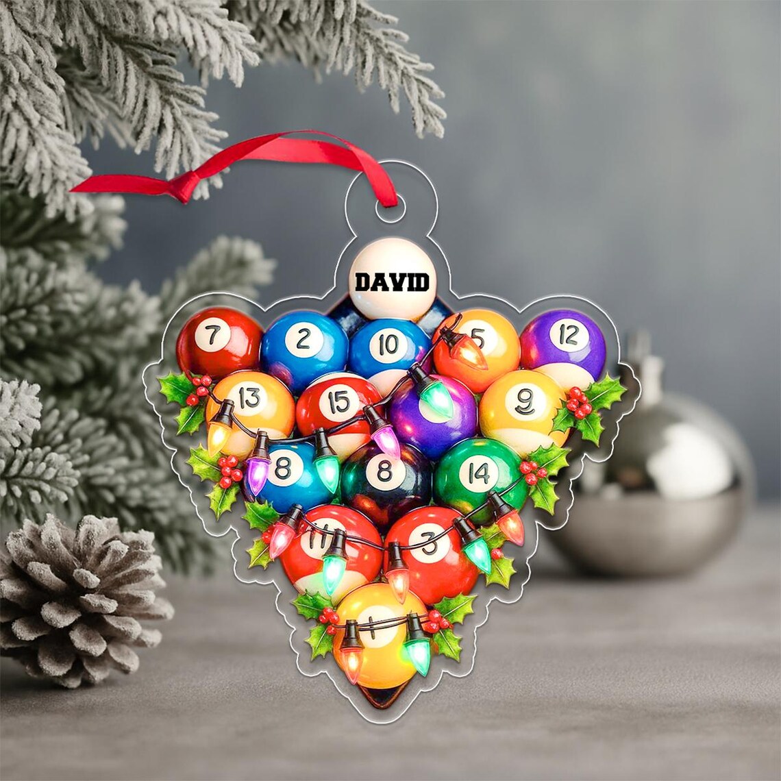 Personalized Billiard Balls Ornament Print Name Christmas Gift Pool Player