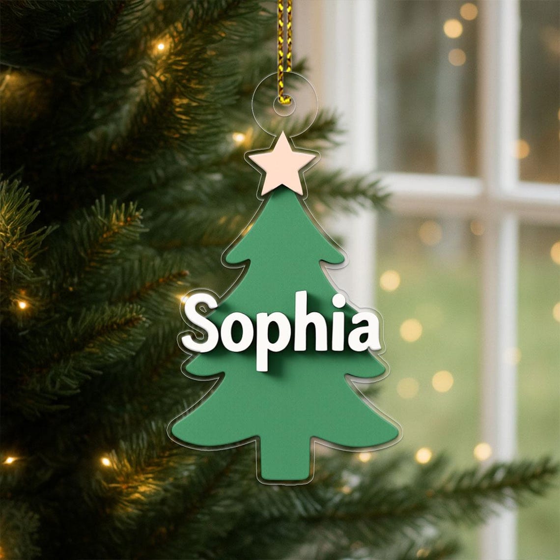 Sophia Green Christmas Tree Star Custom Name Ornament Poster