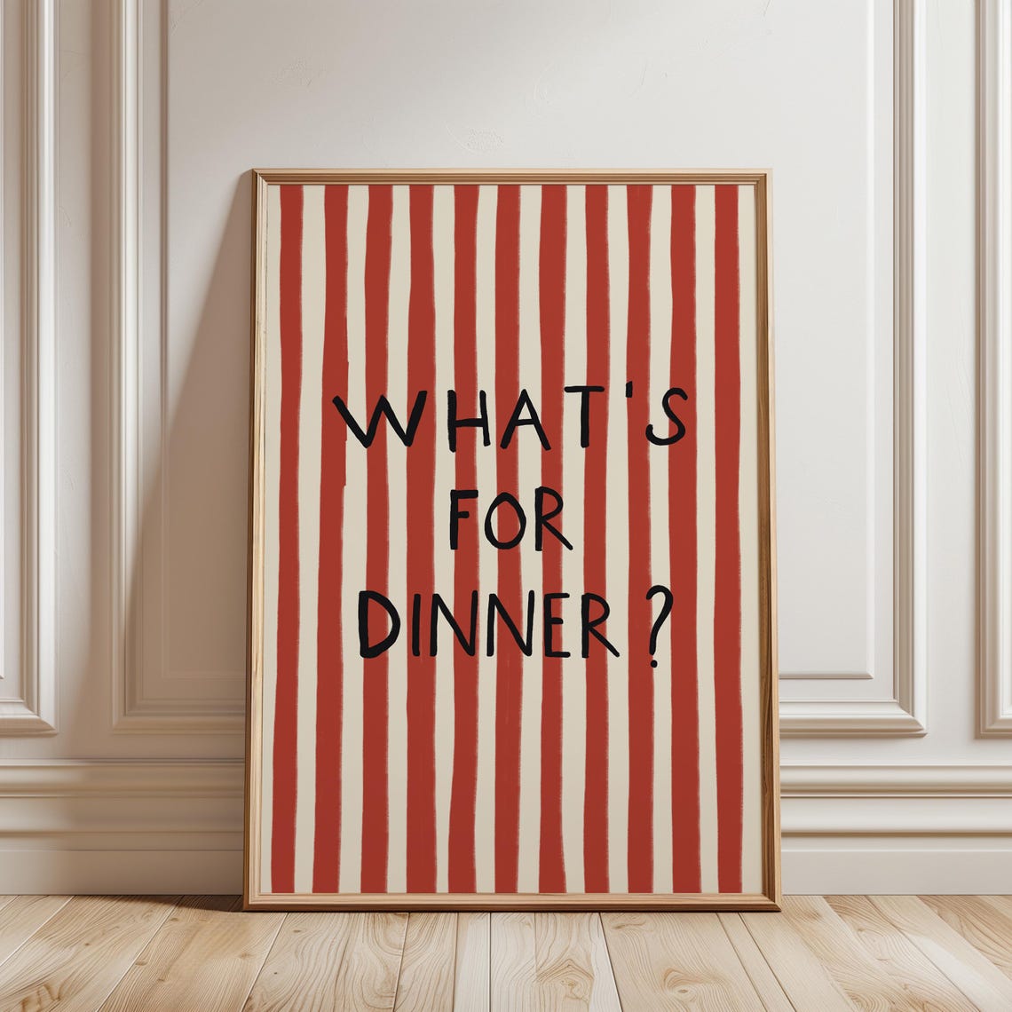 Whats For Dinner Red Stripe Retro Kitchen Typography Quote Art Poster