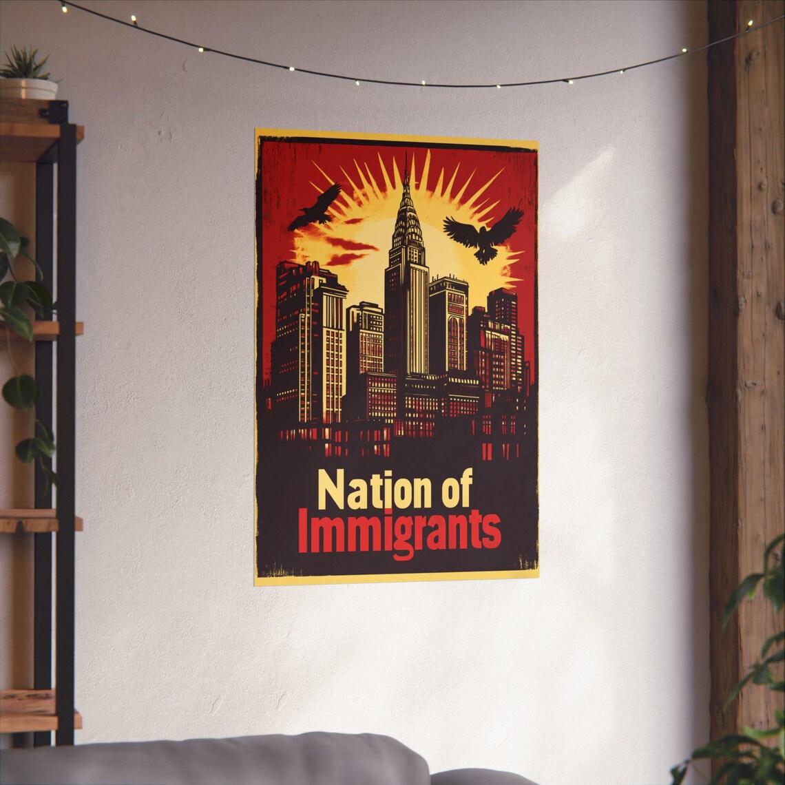 Nation of Immigrants New York City Skyline Vintage Travel Poster - Image 4