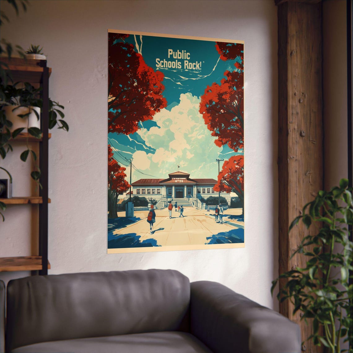 Public Schools Rock Vintage Schoolhouse Red Autumn Trees Poster - Image 3