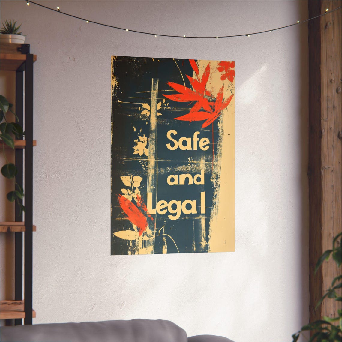 Safe and Legal Botanical Vintage Cream Navy Word Design Poster - Image 3