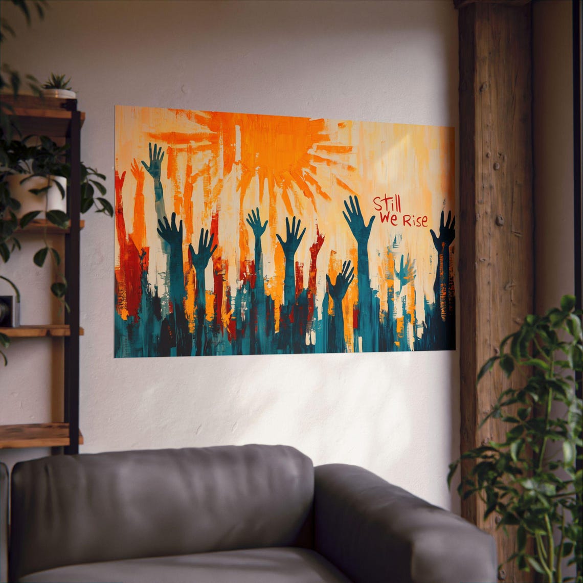 Still We Rise Hands Reaching Sun Hopeful Abstract Art Poster - Image 2