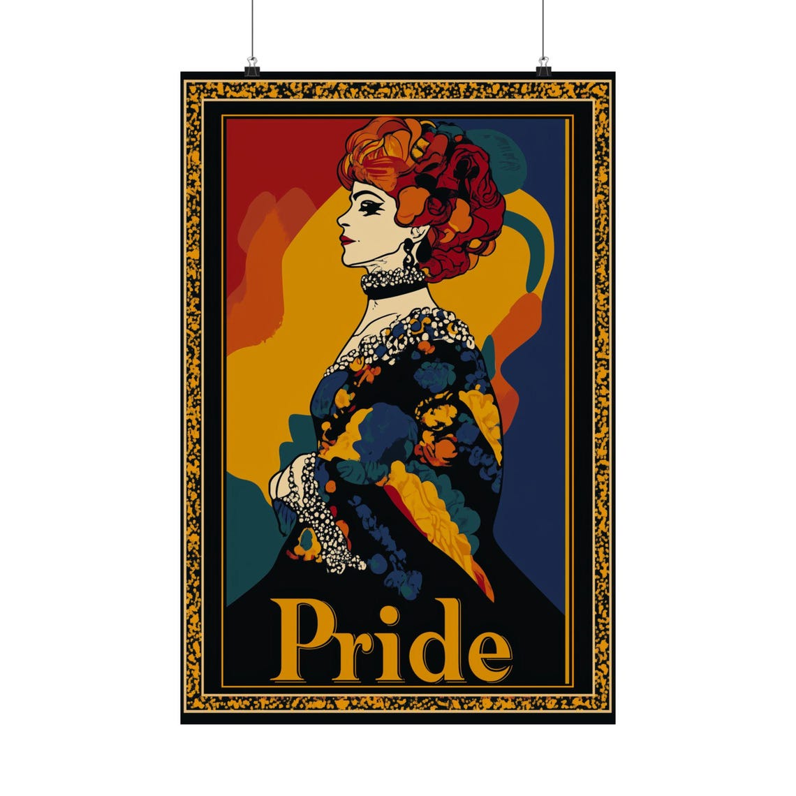 Pride Glamorous Vintage Profile Woman Golden Frame Deco Poster