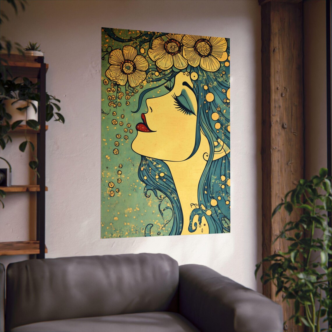 Art Nouveau Woman Profile Flower Crown Dreamy Floral Beauty Art Poster - Image 2